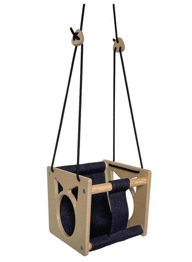 Keebori Wooden Swing with White Rope, Natural Oak Finish, Indoor Outdoor Tree Swing Seat by KEEBORI (MINI Shape Swing) - Image 1